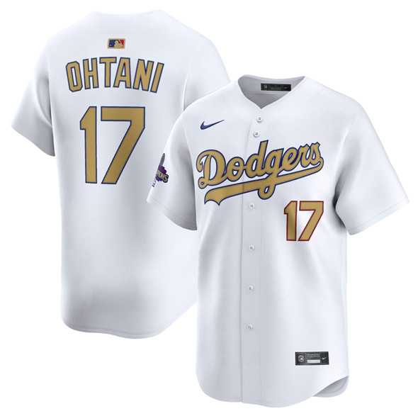 Men%27s Los Angeles Dodgers #17 Shohei Ohtani White 2025 Gold Collection Limited Stitched Jersey Dzhi->los angeles dodgers->MLB Jersey
